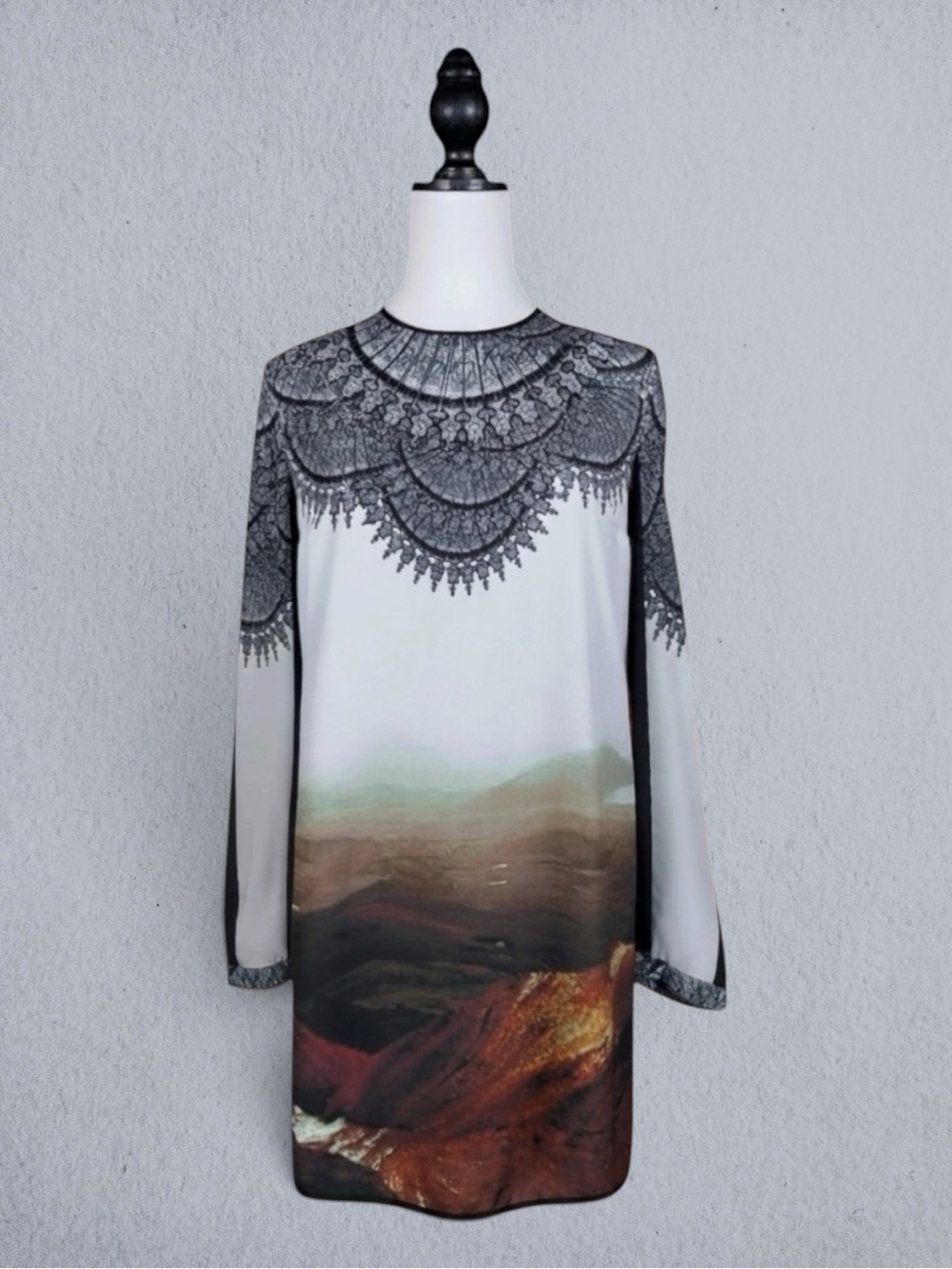 Clover Canyon Dress Multicolor Shift Scenic Desert Graphic Printed Lace Indie M